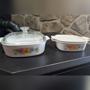 Corningware White Ceramic Baking Dishes In Summer Blush Pansy With Glass Lid